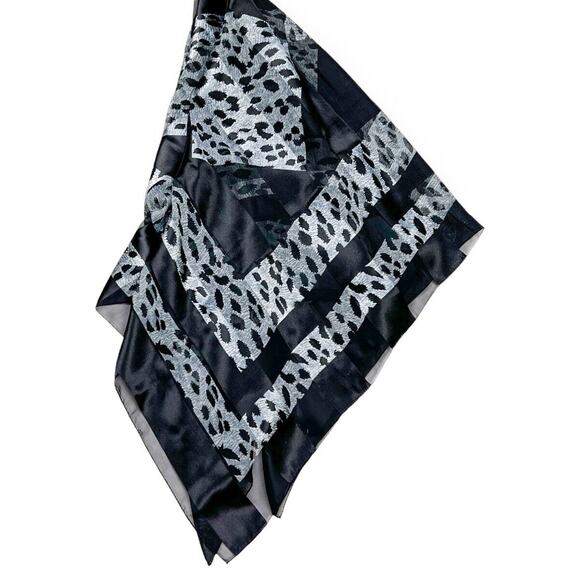 Animal Print Fashion Scarf Women Geometric Black Silver 40x39 Timeless Classic - Picture 8 of 12